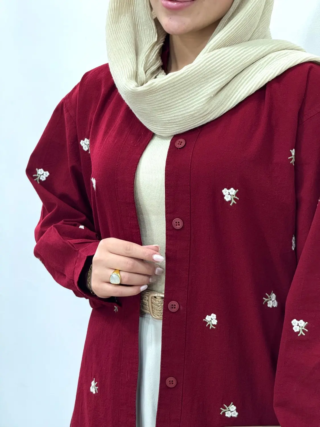 تونیک مانتویی لینن گلدوزی غنچه